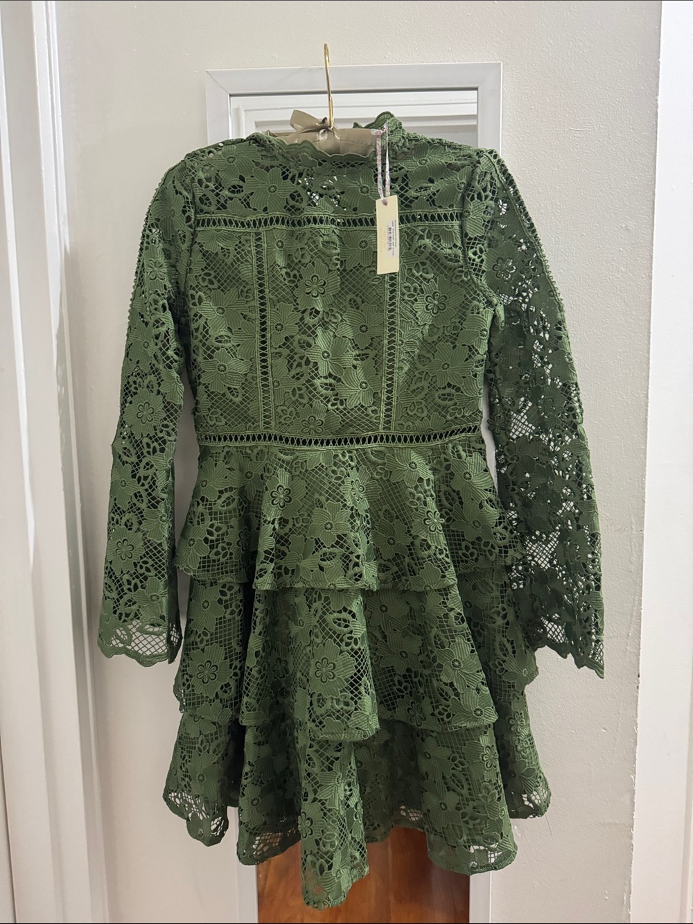 Girls Olive Lace Tiered Peplum Dress by